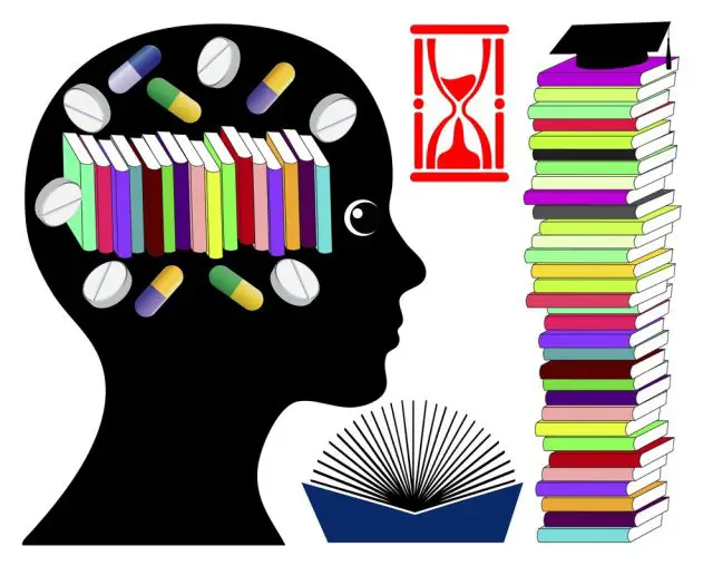 Student taking brain enhancing drugs. Smart drugs to boost brain power for exam preparation