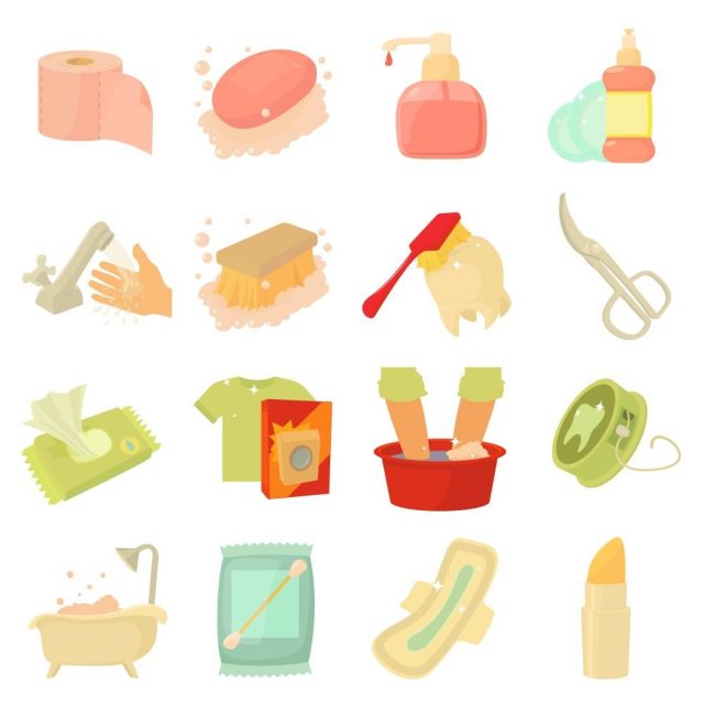 Hygiene cleaning icons set