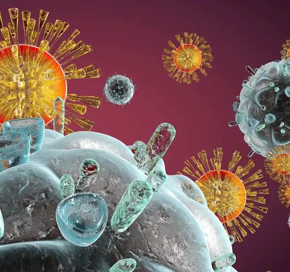 3D Illustration of Immune System cells attacking a HIV Virus