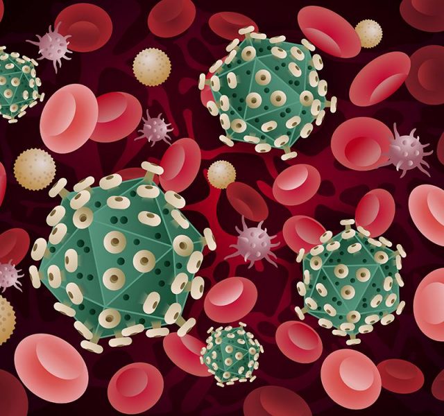 Hiv virus in the blood with platelet, erythrocyte, leukocyte