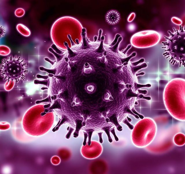 3d rendered HIV Virus in Blood Stream
